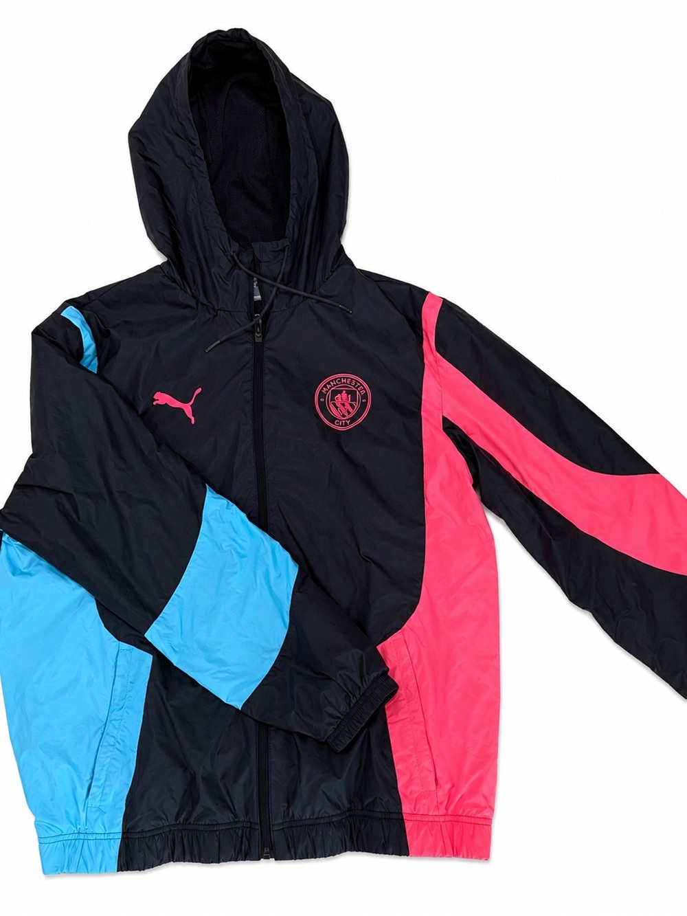 Manchester City Puma Black Windbreaker with Pink & Blue Panels